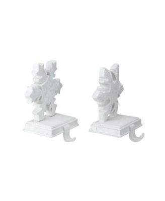 Set of 2 White Snowflake Glittered Christmas Stocking Holder 9.5"