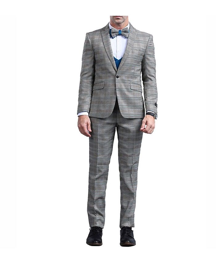 Tazio Men's Skinny Fit Glen Plaid Peak Lapel Suit - Macy's