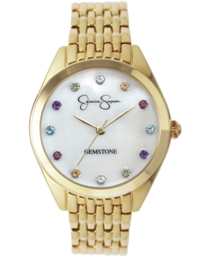 image of Jessica Simpson Women-s Genuine Gemstone Gold Tone Bracelet Watch 37mm