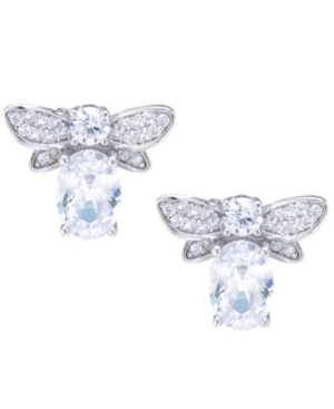 image of Clear Cubic Zirconia Bumble Bee Earrings in Sterling Silver
