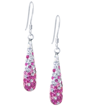 image of Pave Two Tone Crystal Teardrop Earrings Set in Sterling Silver. Available in Clear and Blue, Clear and Black, Clear and Pink or Clear and Red