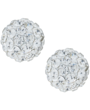image of Crystal 6mm Pave Stud Earrings in Sterling Silver. Available in Clear, Blue or Red