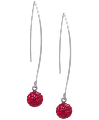 Macy's - Pave Crystal Ball on a Thread Wire Earrings Set in Sterling Silver. Available in Clear, Dark Blue or Red