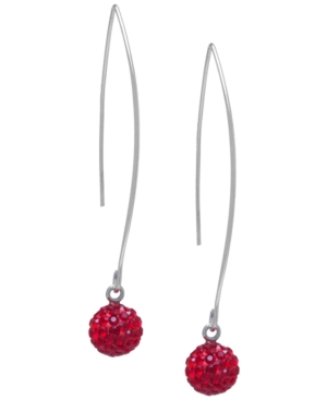 Pave Crystal Ball on a Thread Wire Earrings Set in Sterling Silver Available in Clear Dark Blue or Red