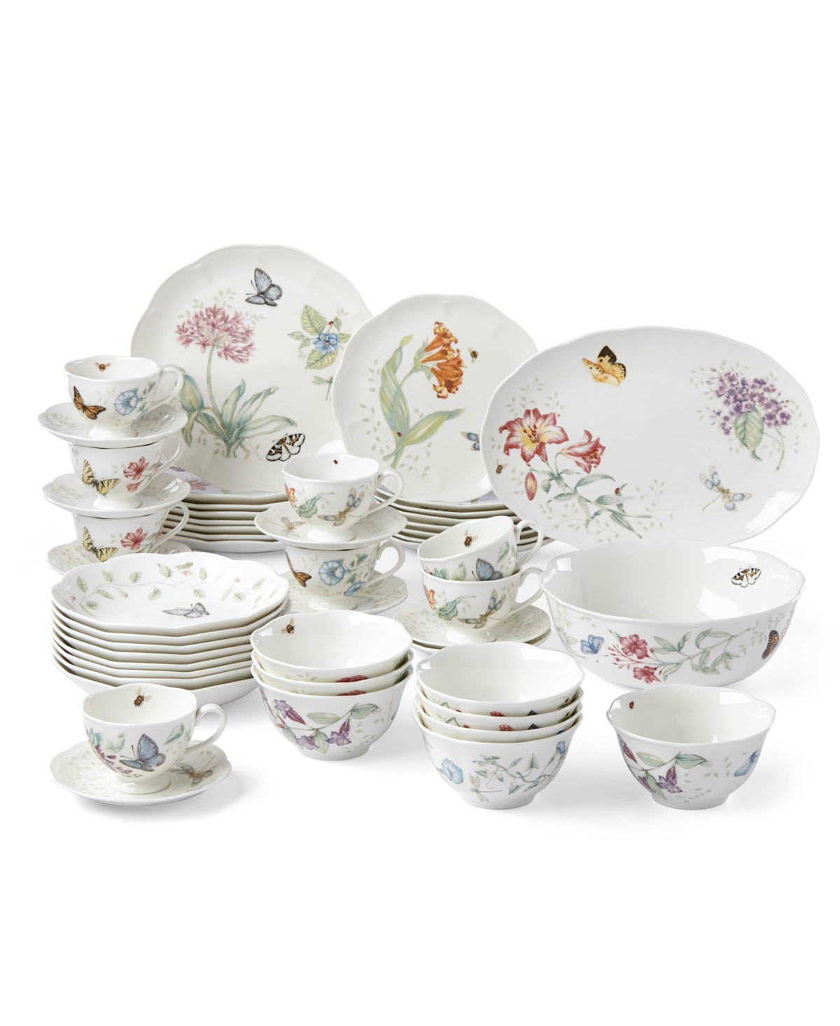 Butterfly Meadow 50 Pc. Dinnerware Set, Service for 8, Created for Macy's - White Body W/multicolor Floral and Botan