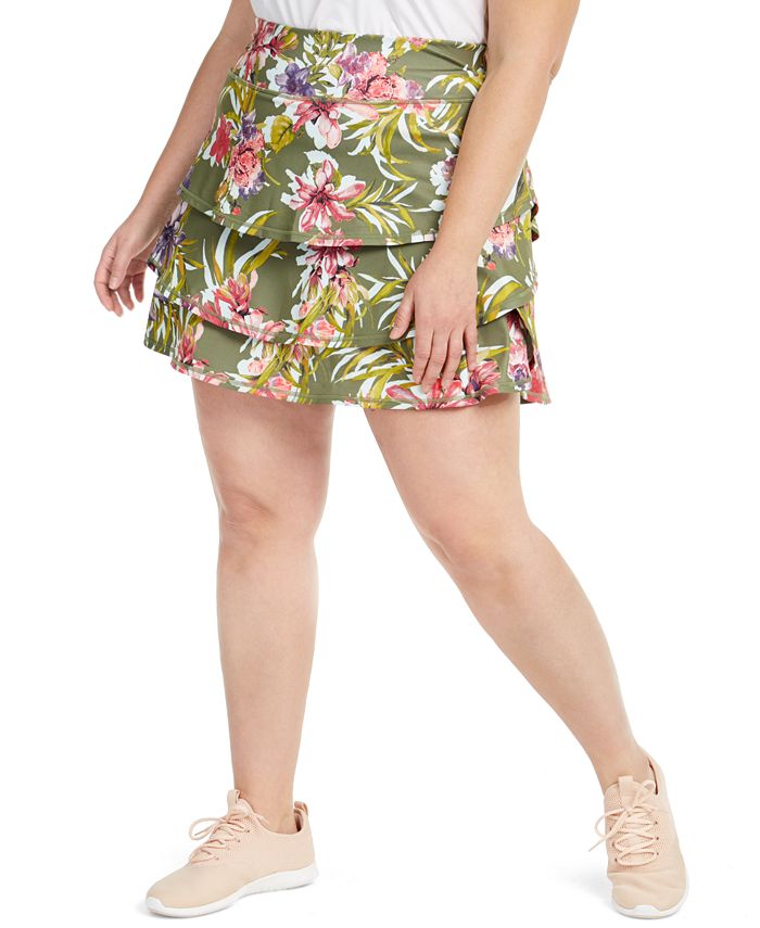 Ideology Plus Size Floral-Print Ruffled Skort, Created for Macy's ...