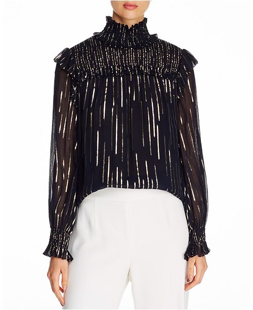 Elie Tahari Zariah Metallic Mock Neck Top Reviews Tops