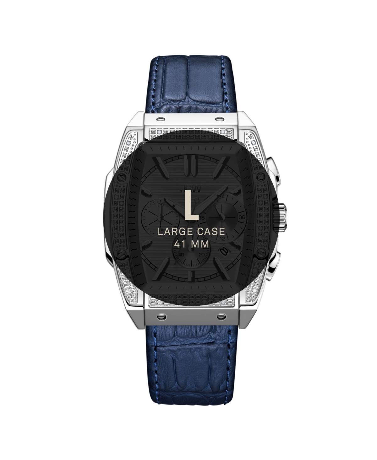 Jbw Echelon Diamond Chronograph Croc Embossed Leather Strap Watch, 41mm In Blue