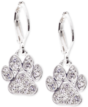 image of Pet Friends Jewelry Silver-Tone Pave Paw Drop Earrings