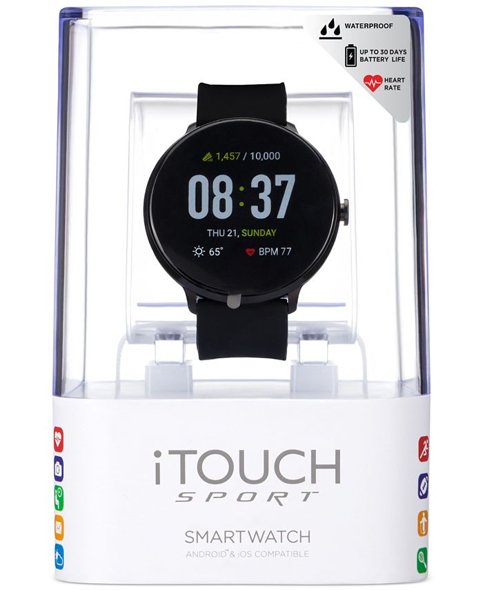 iTouch Sport Black Silicone Strap Touchscreen Smart Watch 43.2mm Macy