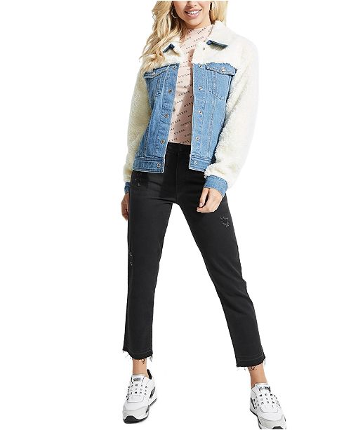 GUESS FauxSherpa Denim Jacket & Reviews Jackets & Vests Juniors Macy's