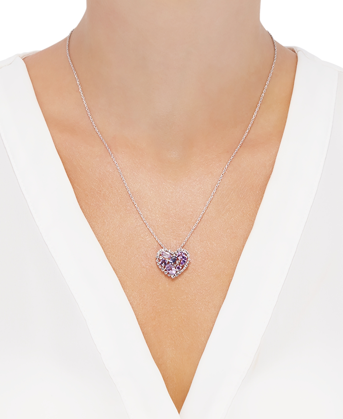 Amethyst (1-1/5 ct. t.w.) & Iolite (1/5 ct. t.w.) Open Heart Pendant Necklace in Sterling Silver