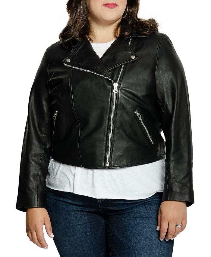 All 67 Plus Size Mid-Crop Leather Moto Jacket - Macy's
