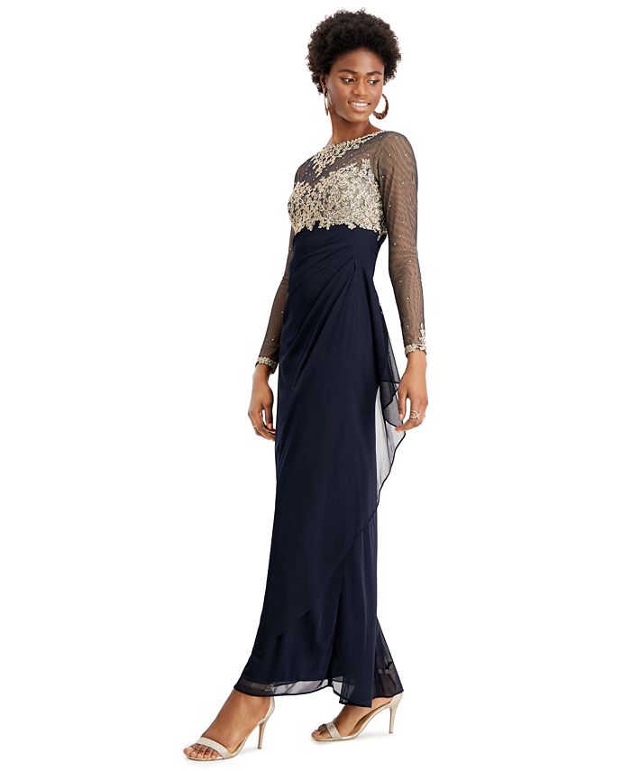xscape embellished ruched gown