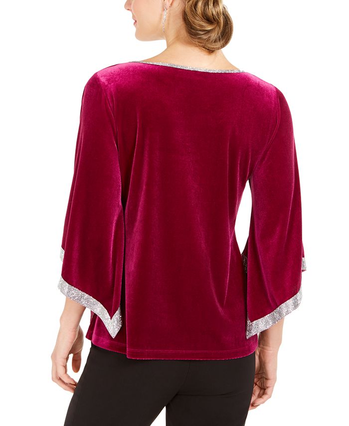 MSK Rhinestone-Trim Velvet Top - Macy's