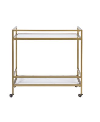 Martha Stewart Collection Martha Stewart Lionel 34"W Modern 2 Tier Bar Cart on Wheels with Antique Golden Frame