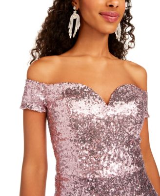 B Darlin Juniors' Off-The-Shoulder Sequined Bodycon Dress - Macy's