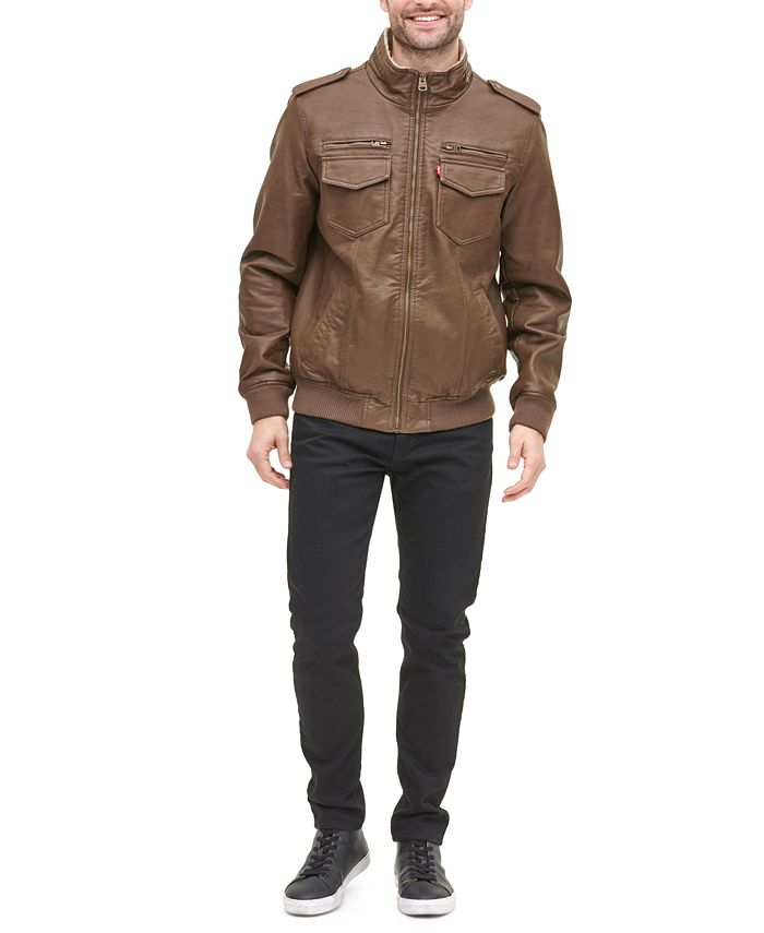 Men's Sherpa Lined Faux Leather Aviator Bomber - Macy's