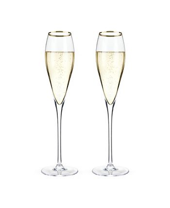 Matashi 8 oz. Crystal Champagne Glasses Flutes with Gold Colored Crystals Filled Stems (Set of 2)
