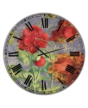 Designart Red Poppies Large Cottage Wall Clock - 36