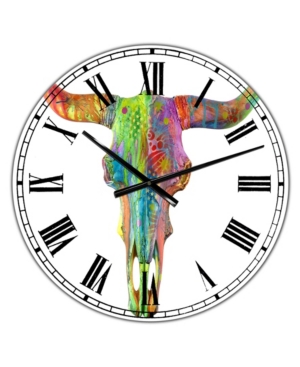 Designart Longhorn Rainbow Skull Large Modern Wall Clock - 36