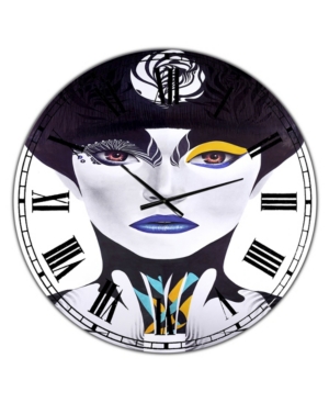 Designart Urban Woman with Blue Lips Large Modern Wall Clock - 36
