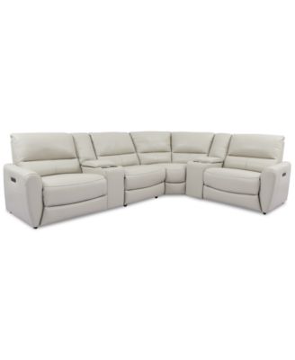 Danvors 6-Pc. Leather Sectional Sofa with 3 Power Recliners, Power Headrests, 2 Consoles, and USB Power Outlet