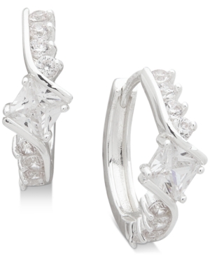 image of Anne Klein Small Silver-Tone Crystal Huggie Hoop Earrings 2/3