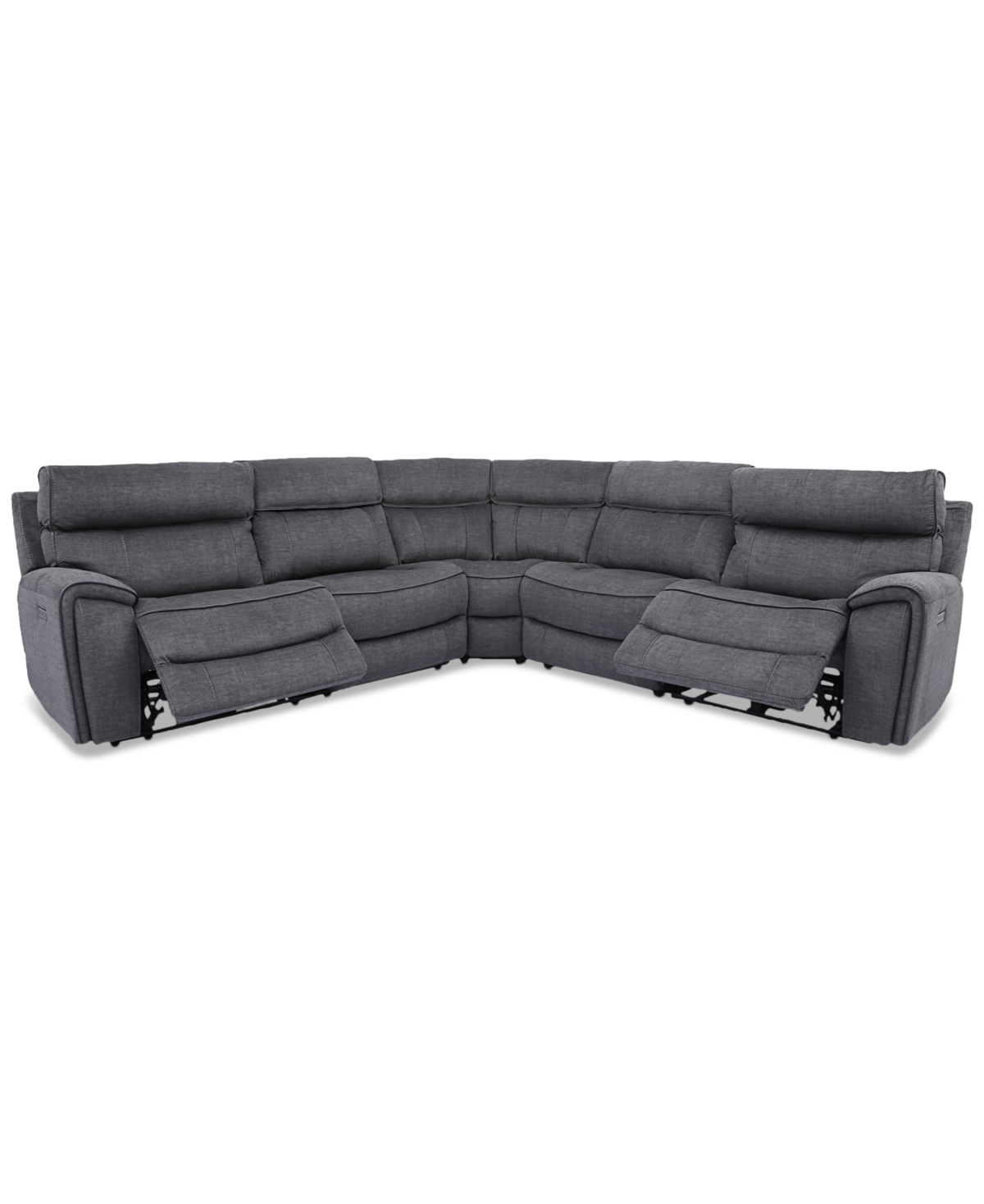 Furniture Hutchenson 5-pc. Fabric Sectional With 2 Power Recliners And Power Headrests In Charcoal Moss