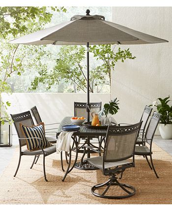 Agio - Vintage II Outdoor Cast Aluminum 7-Pc. Dining Set (72" x 38" Table, 4 Sling Dining Chairs & 2 Sling Swivel Chairs), Created for Macy's