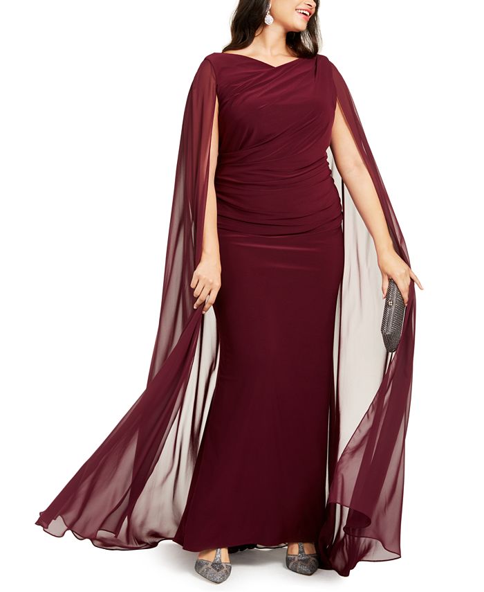 Betsy & adam plus size ruched cape dress best sale