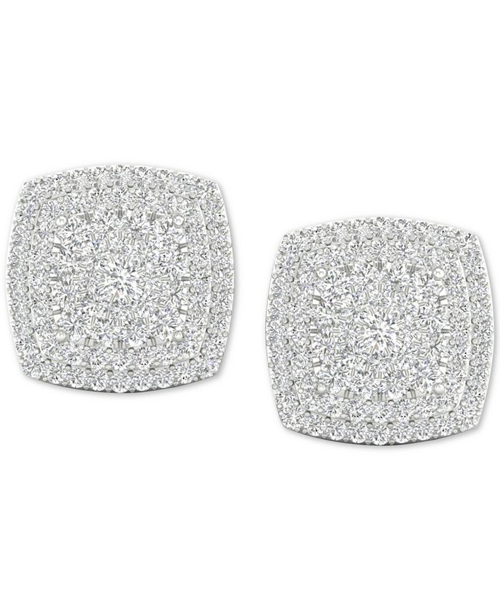 Macy's - Diamond Square Cluster Stud Earrings (1/2 ct. t.w.) in Sterling Silver