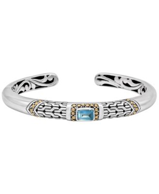 DEVATA - Gemstone Bali Heritage Signature Cuff Bracelet in Sterling Silver and 18k Yellow Gold Accents (Available in Amethyst, Garnet and Blue Topaz)