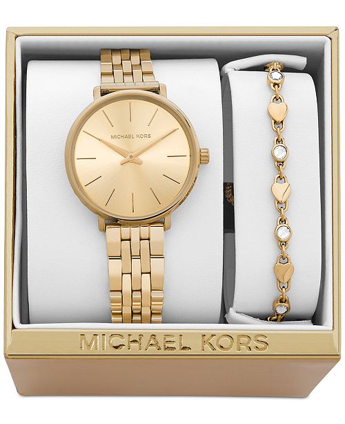 Michael Kors Women's Mini Pyper Gold-Tone Stainless Steel Bracelet ...