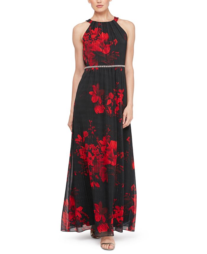 SL Fashions Embellished Floral-Print Gown - Macy's
