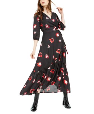 bar iii printed wrap maxi dress