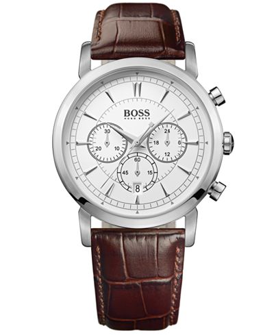 BOSS Hugo Boss Watch, Men's Chronograph Brown Leather Strap 42mm 1512871