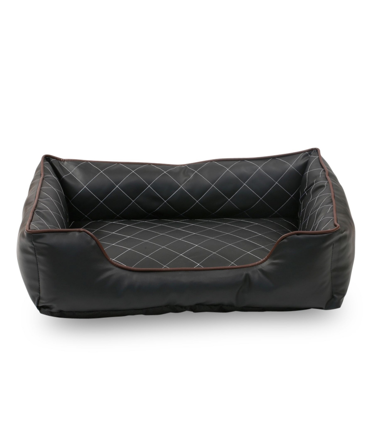 Happycare Textiles Luxury All Sides Faux Leather Rectangle Pet Bed, 31"x23" - Black