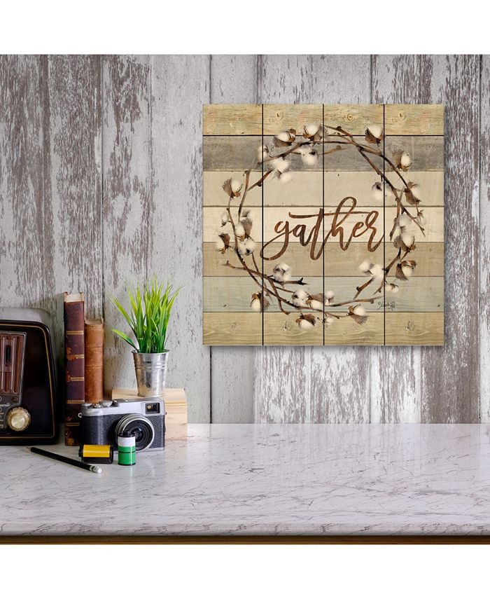 Courtside Market Gather Cotton Wreath 12" x 12" Wood Pallet Wall Art