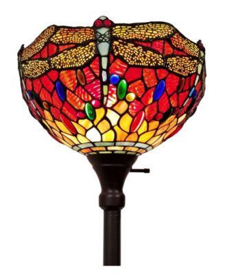 Amora Lighting Tiffany Style Dragonfly Torchiere Floor Lamp - Macy's