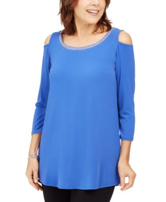 JM Collection - Embellished Cold-Shoulder Top