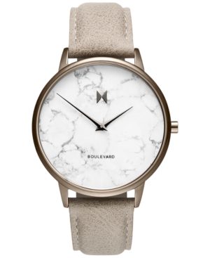 image of Mvmt Women-s Boulevard Crescent Marble Gray Leather Strap Watch 38mm
