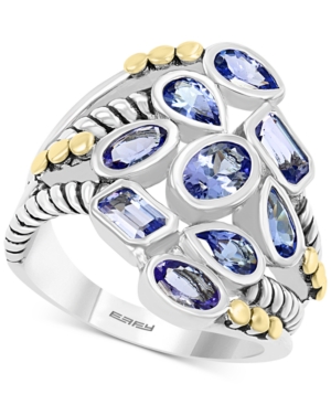 image of Effy Tanzanite Bezel Cluster Statement Ring (2-1/3 ct. t.w.) in Sterling Silver & 18k Gold