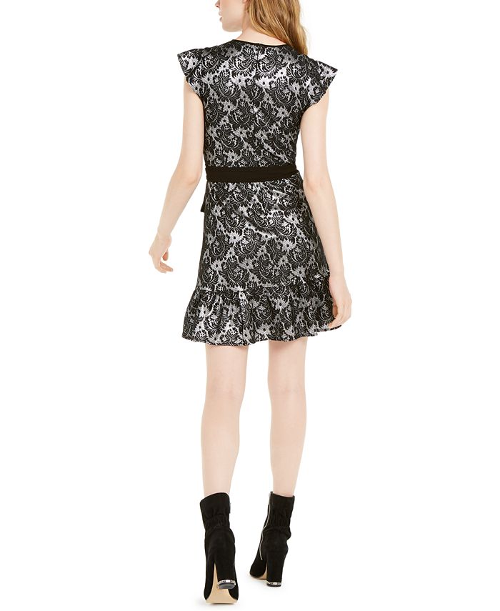 MICHAEL KORS Womens Eyelet Flutter Sleeve Surplice Neckline Short A-Line Dress