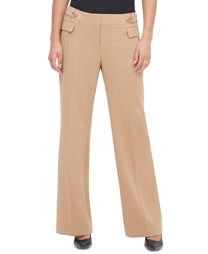 Calvin Klein Button-Tab Wide-Leg Pants - Macy's