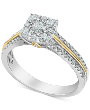 image of Diamond Cluster Two-Tone Statement Ring (3/4 ct. t.w.) in 14k Gold & 14k White Gold