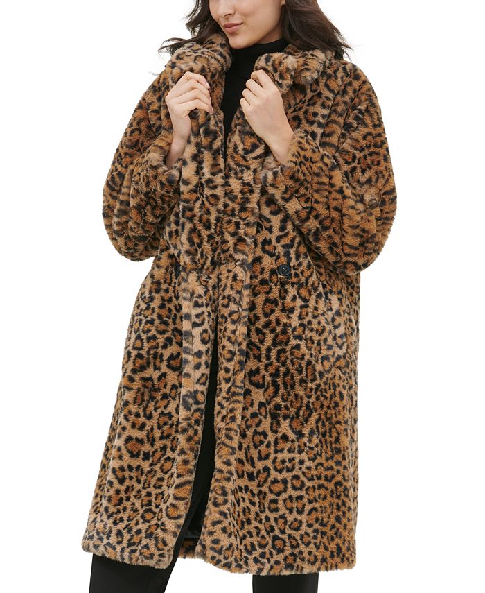 Calvin Klein Leopard Faux-Fur Coat - Macy's