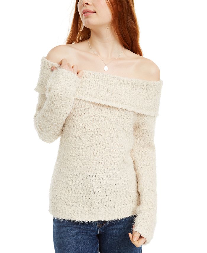 Juniors' Off-The-Shoulder Fuzzy Sweater - Macy's