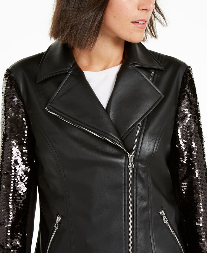 INC International Concepts INC Sequined Faux-Leather Moto Jacket ...