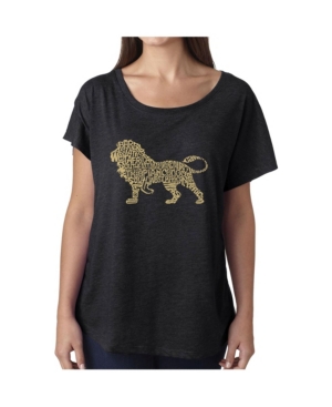 image of La Pop Art Women-s Dolman Cut Word Art Shirt - Lion